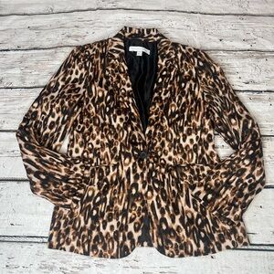 New York & Company Cheetah Print Roll-Tab Blazer Size S